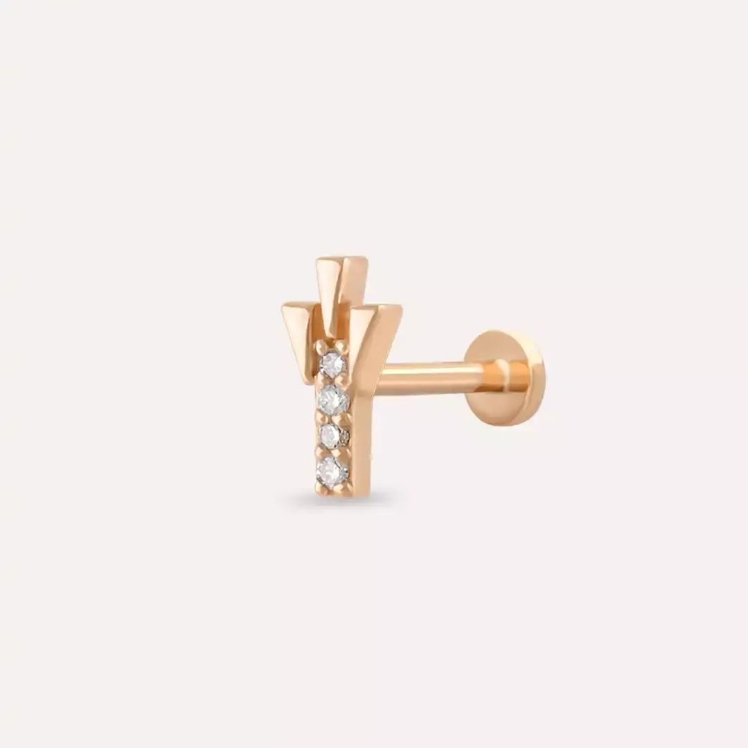 Stub Pırlanta Taşlı Rose Altın Piercing