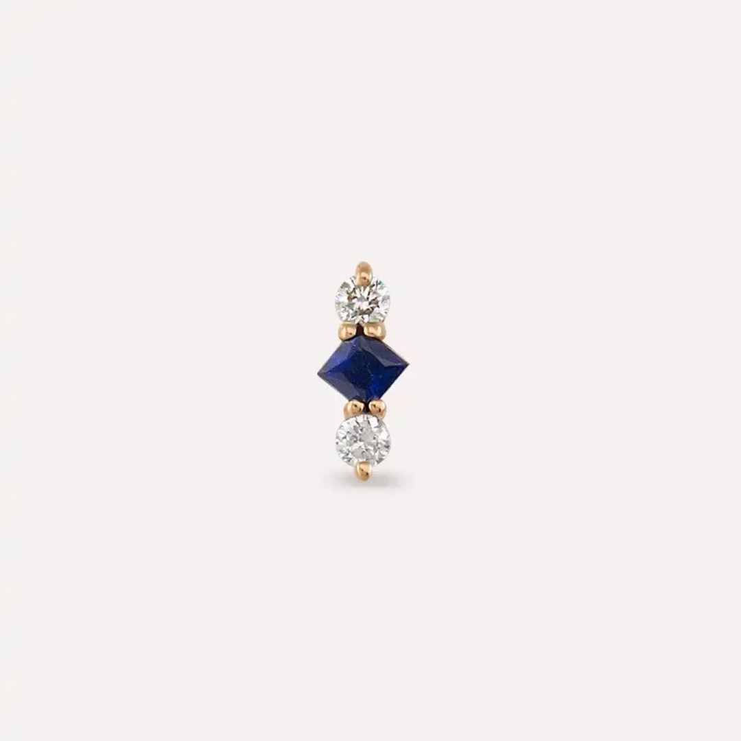 Tress Blue Safir ve Pırlanta Taşlı Rose Altın Piercing