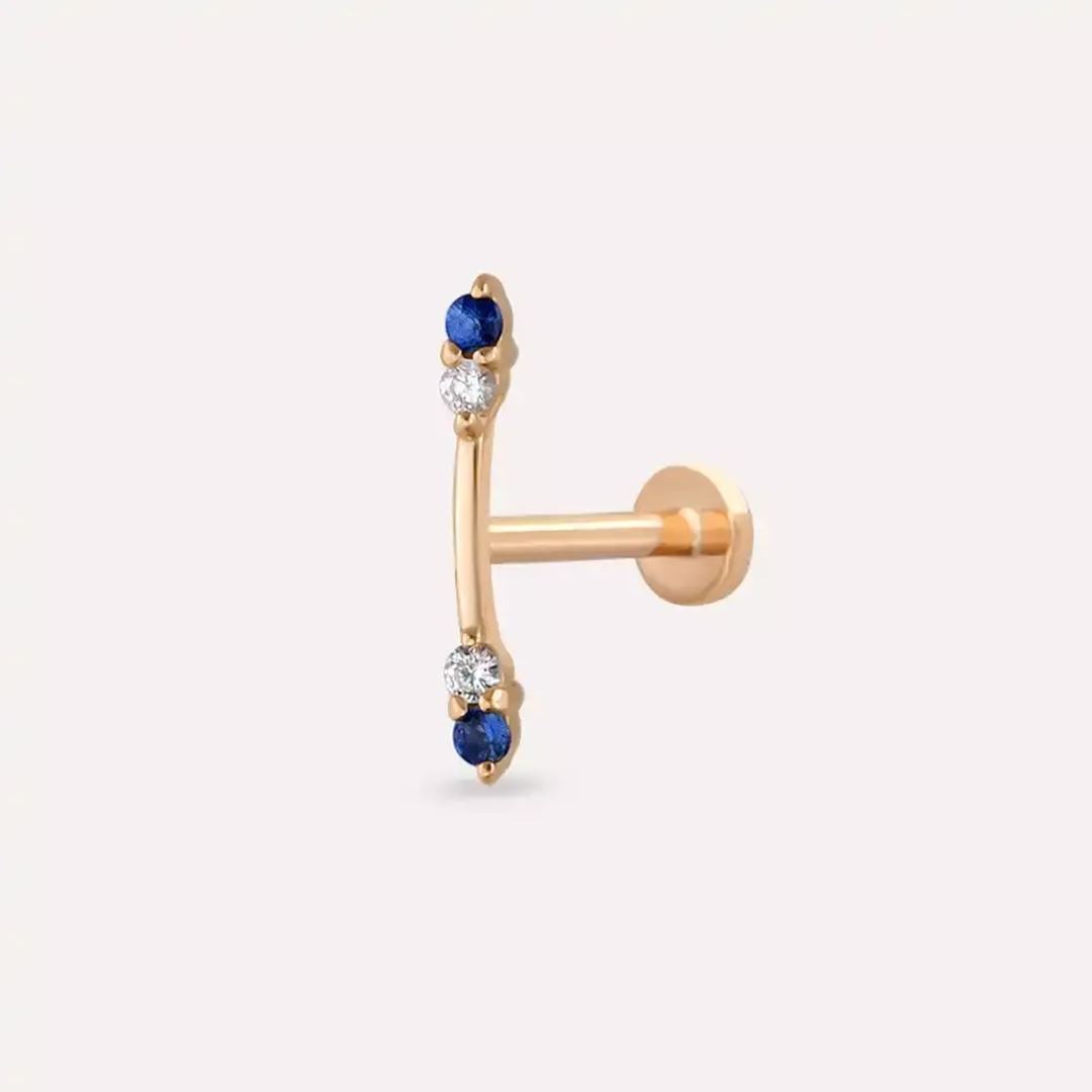 Rod Blue Safir ve Pırlanta Taşlı Rose Altın Piercing