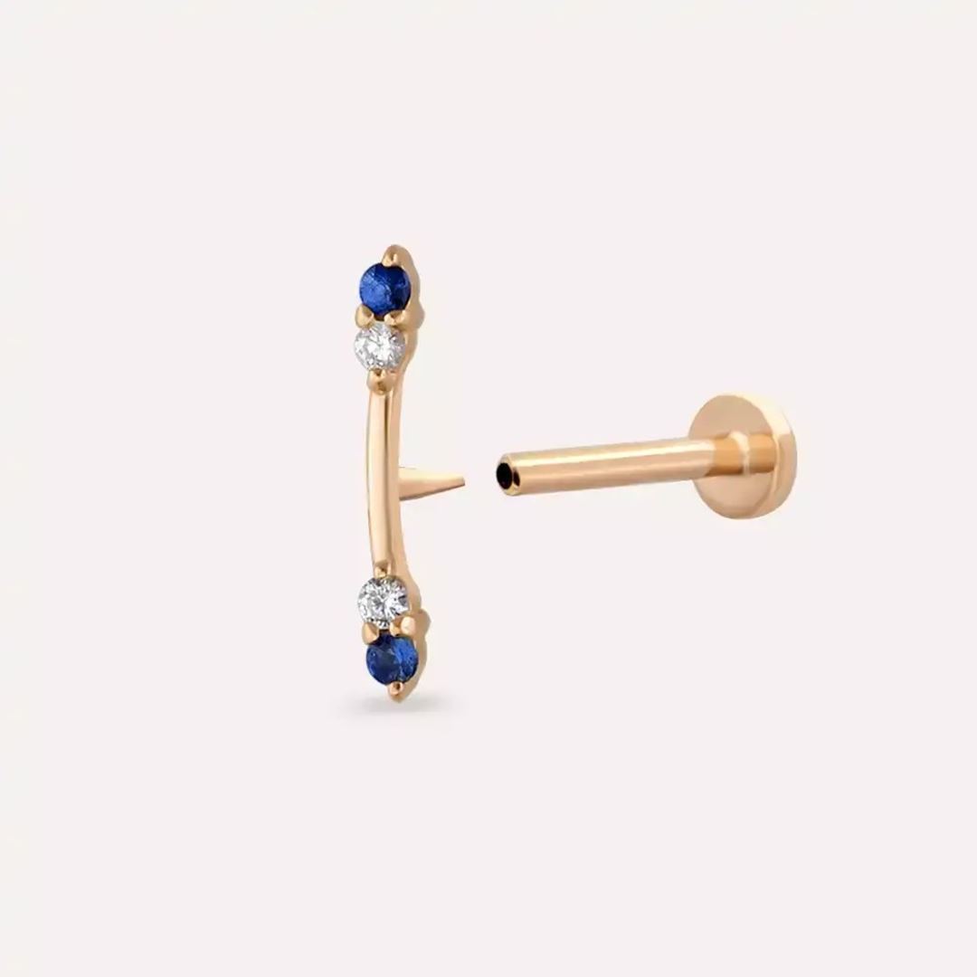 Rod Blue Safir ve Pırlanta Taşlı Rose Altın Piercing