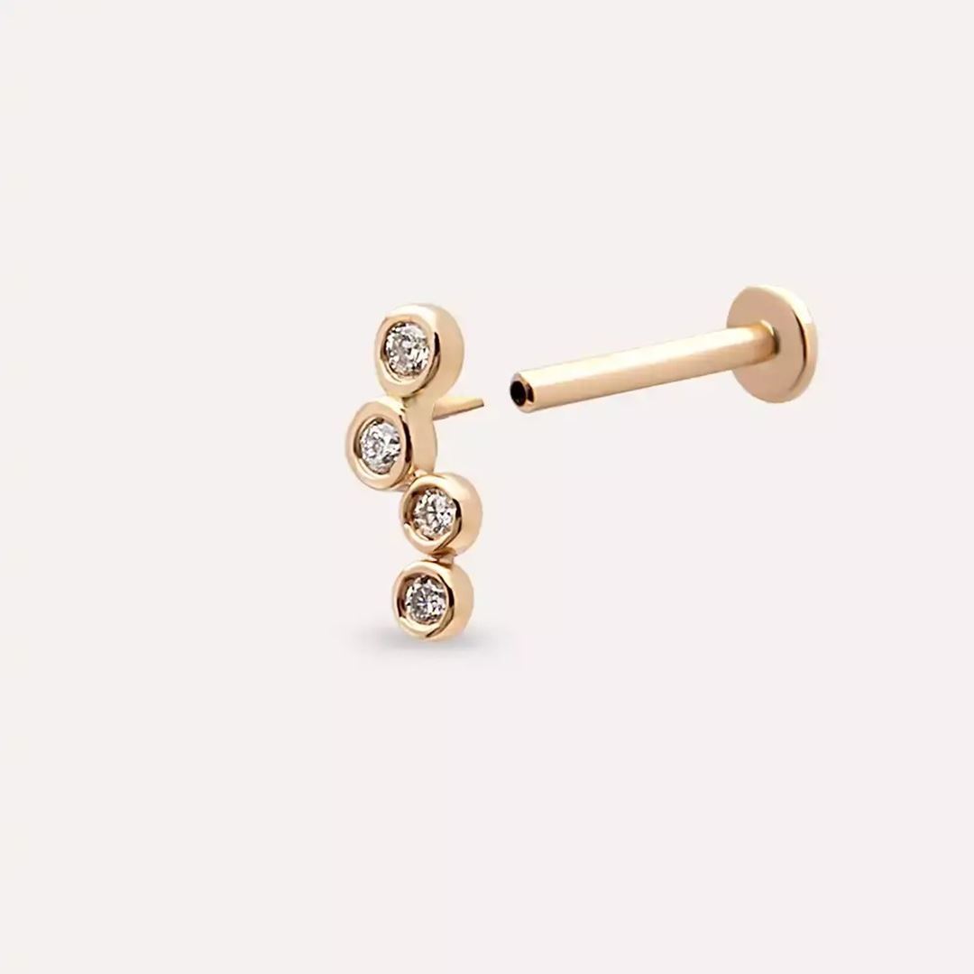Dots Pırlanta Taşlı Rose Altın Piercing