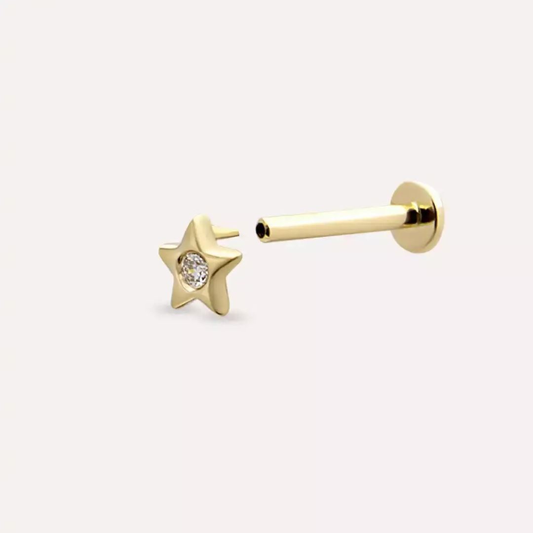 Twinkle Pırlanta Taşlı Sarı Altın Piercing