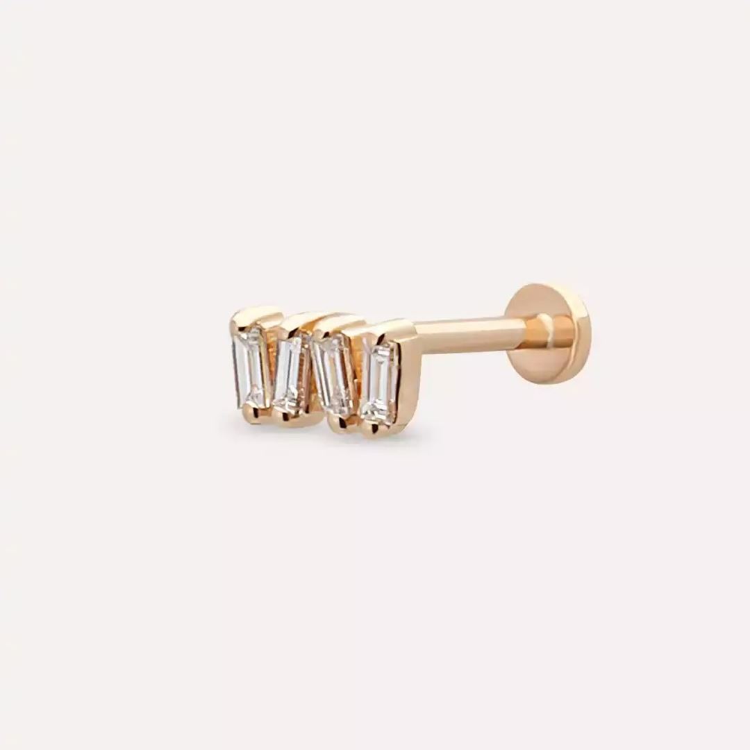 Knit Pırlanta Taşlı Rose Altın Piercing