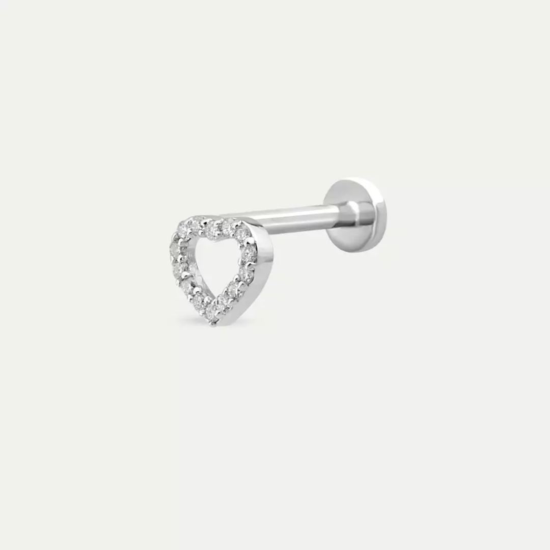 White Heart Pırlanta Taşlı Beyaz Altın Piercing