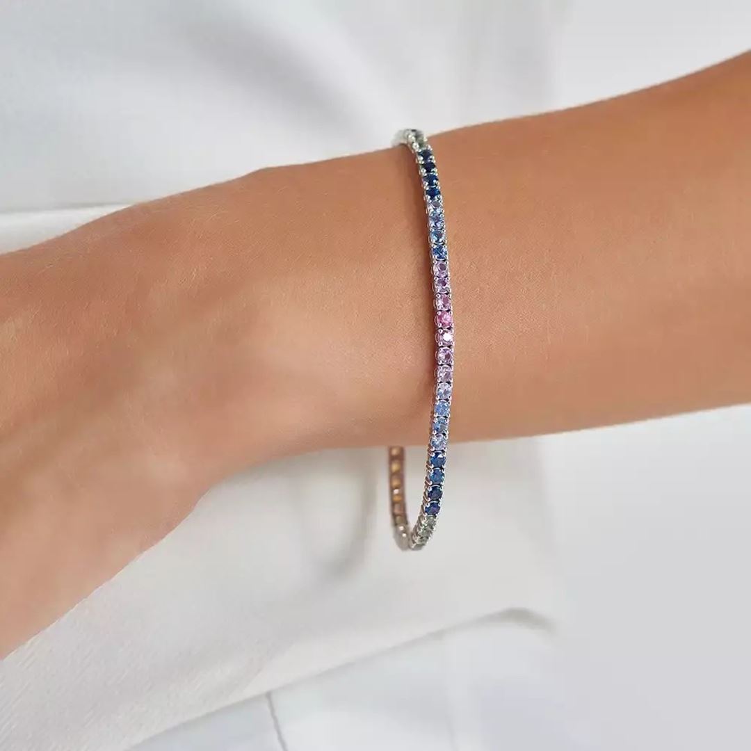 5.15 CT Multicolor Safir Taşlı Beyaz Altın Suyolu Bileklik
