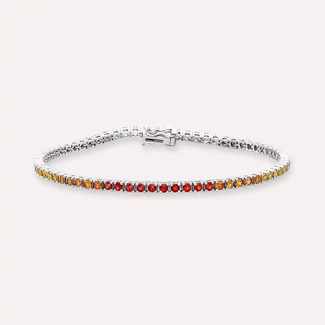 3.25 CT Multicolor Safir Taşlı Beyaz Altın Suyolu Bileklik