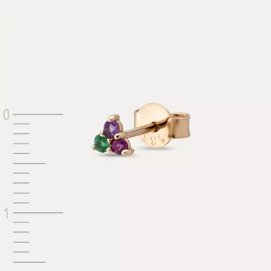 Triangle Ametist, Yakut ve Zümrüt Taşlı Rose Altın Mini Tek Küpe
