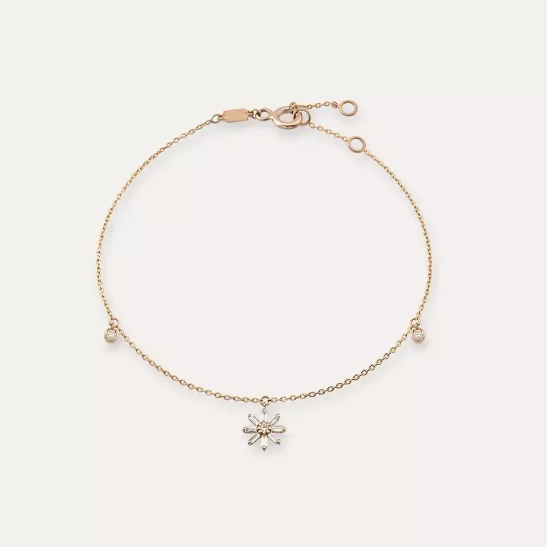 Elva Safir ve Pırlanta Taşlı Rose Altın Halhal