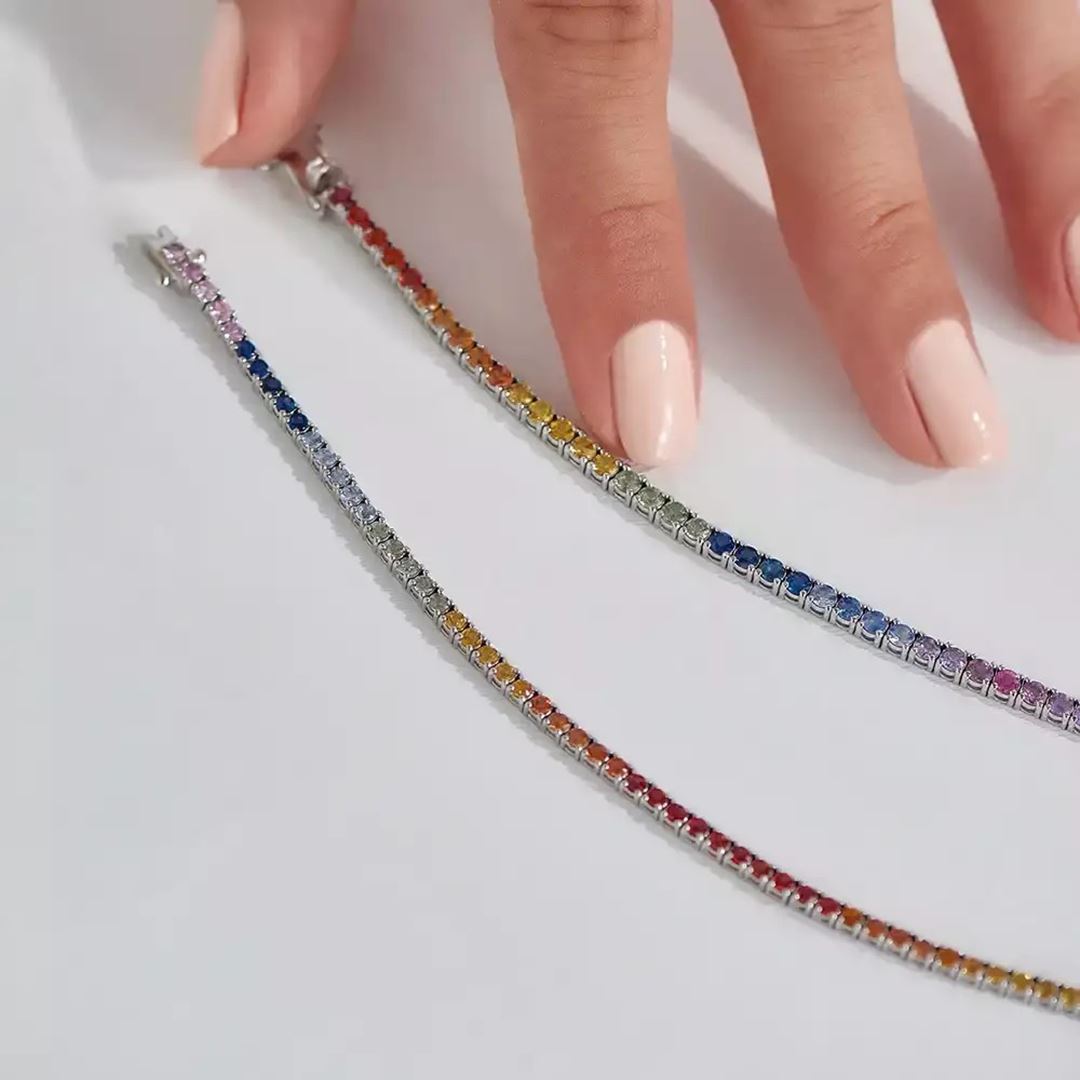 3.25 CT Multicolor Safir Taşlı Beyaz Altın Suyolu Bileklik
