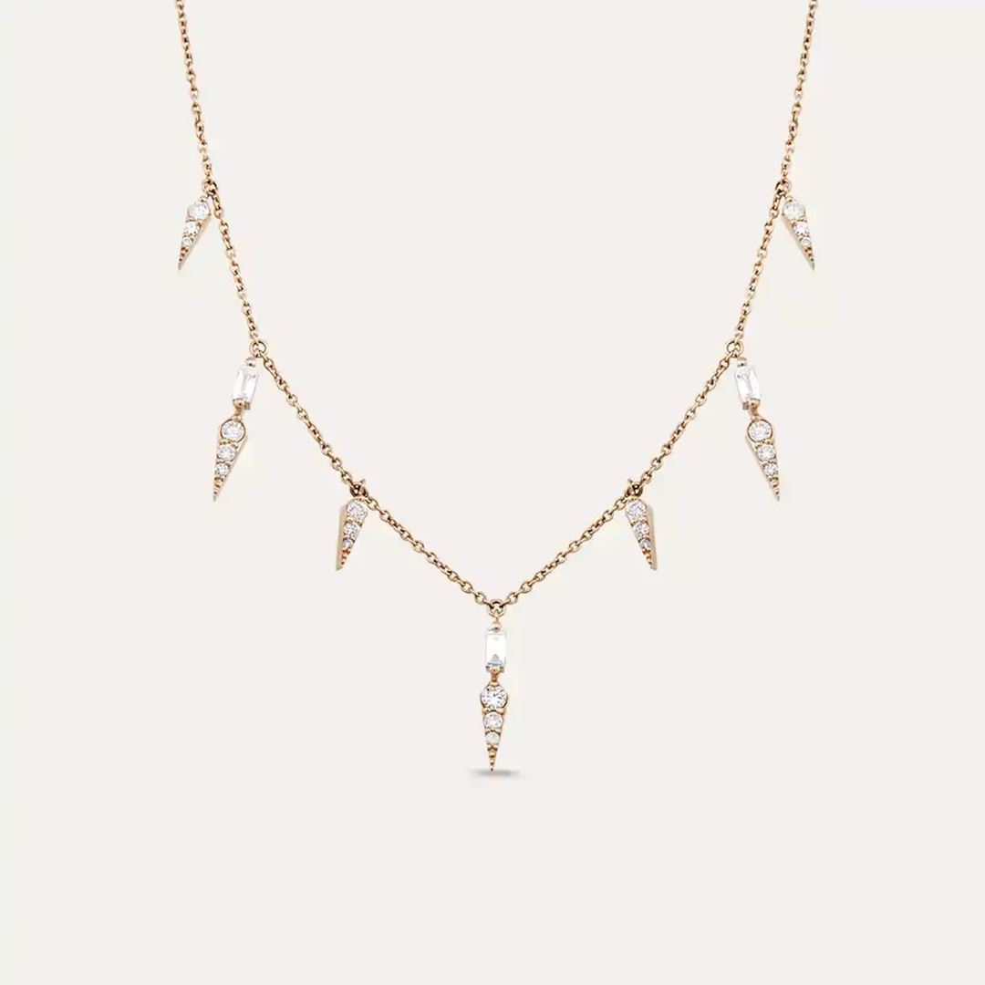 Flon Baget Kesim Pırlanta Taşlı Rose Altın Kolye