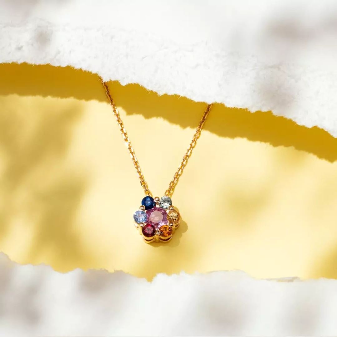 Flower Multicolor Safir Taşlı Rose Altın Kolye