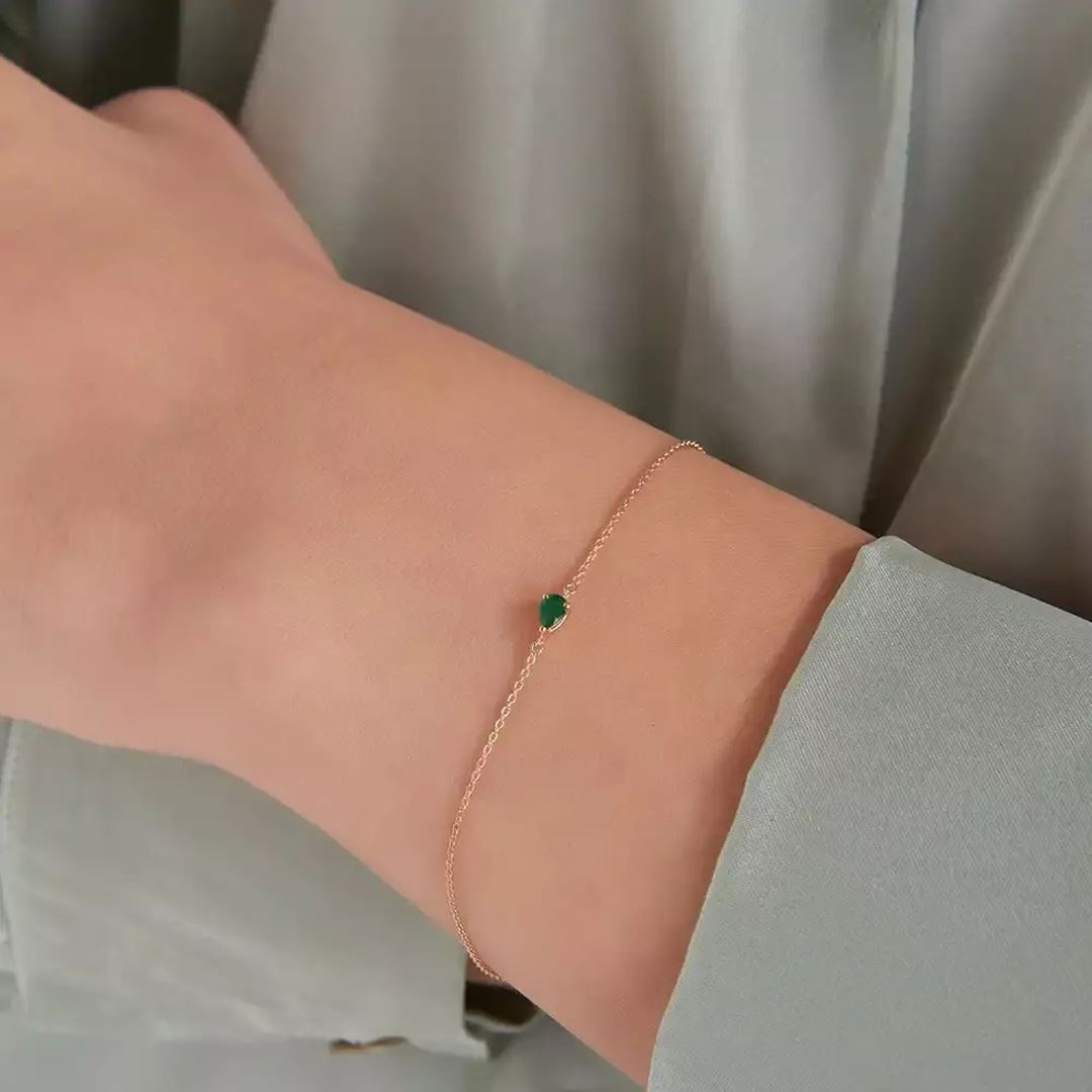 Bella Zümrüt Taşlı Rose Altın Bileklik