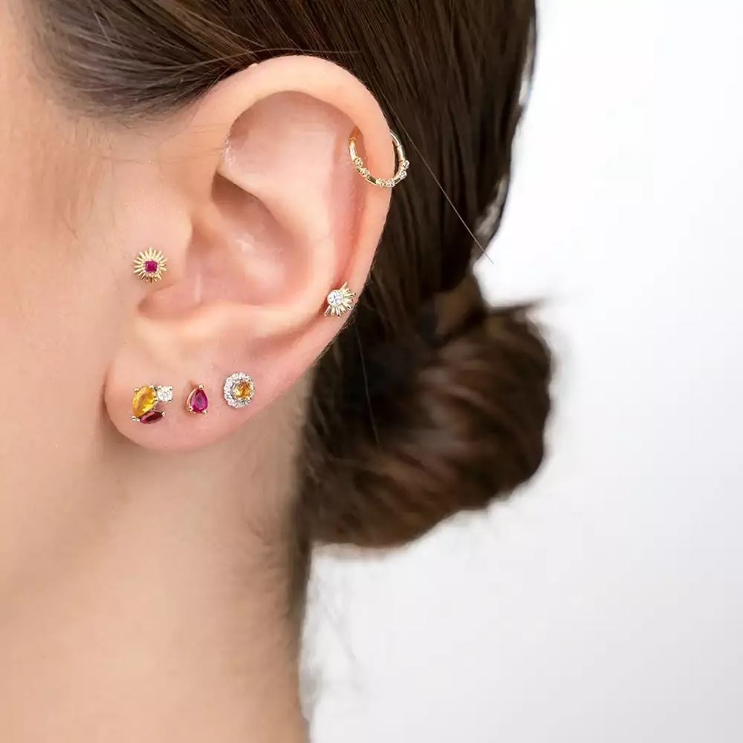 Heavy Yakut Taşlı Sarı Altın Piercing