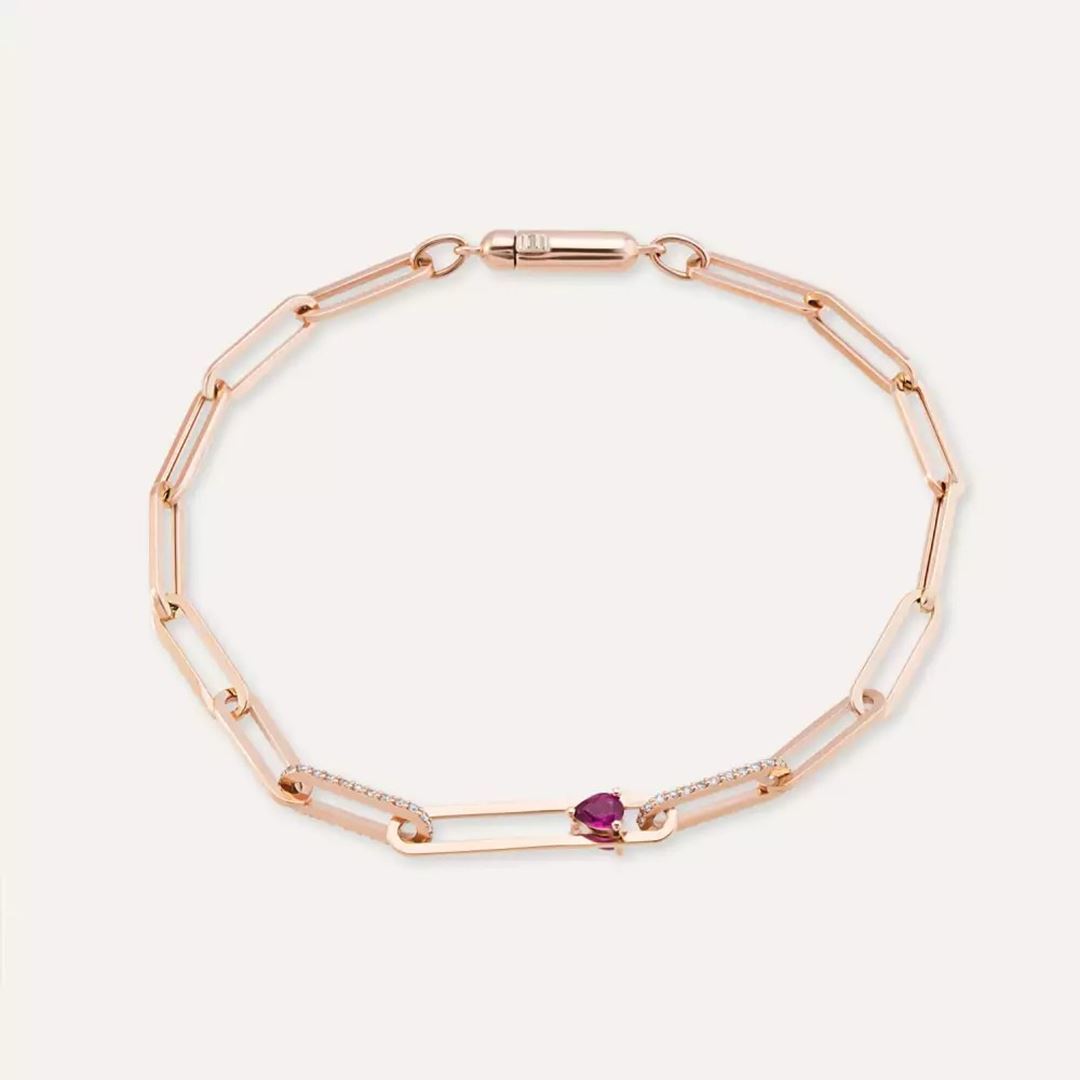 Nest Yakut ve Pırlanta Taşlı Rose Altın Bileklik