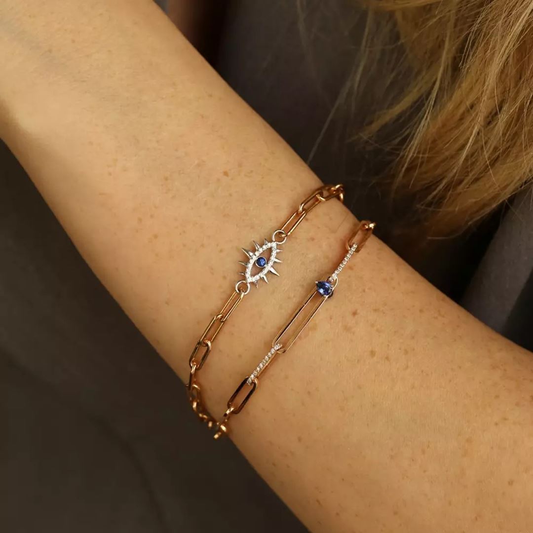 Nest Safir ve Pırlanta Taşlı Rose Altın Bileklik