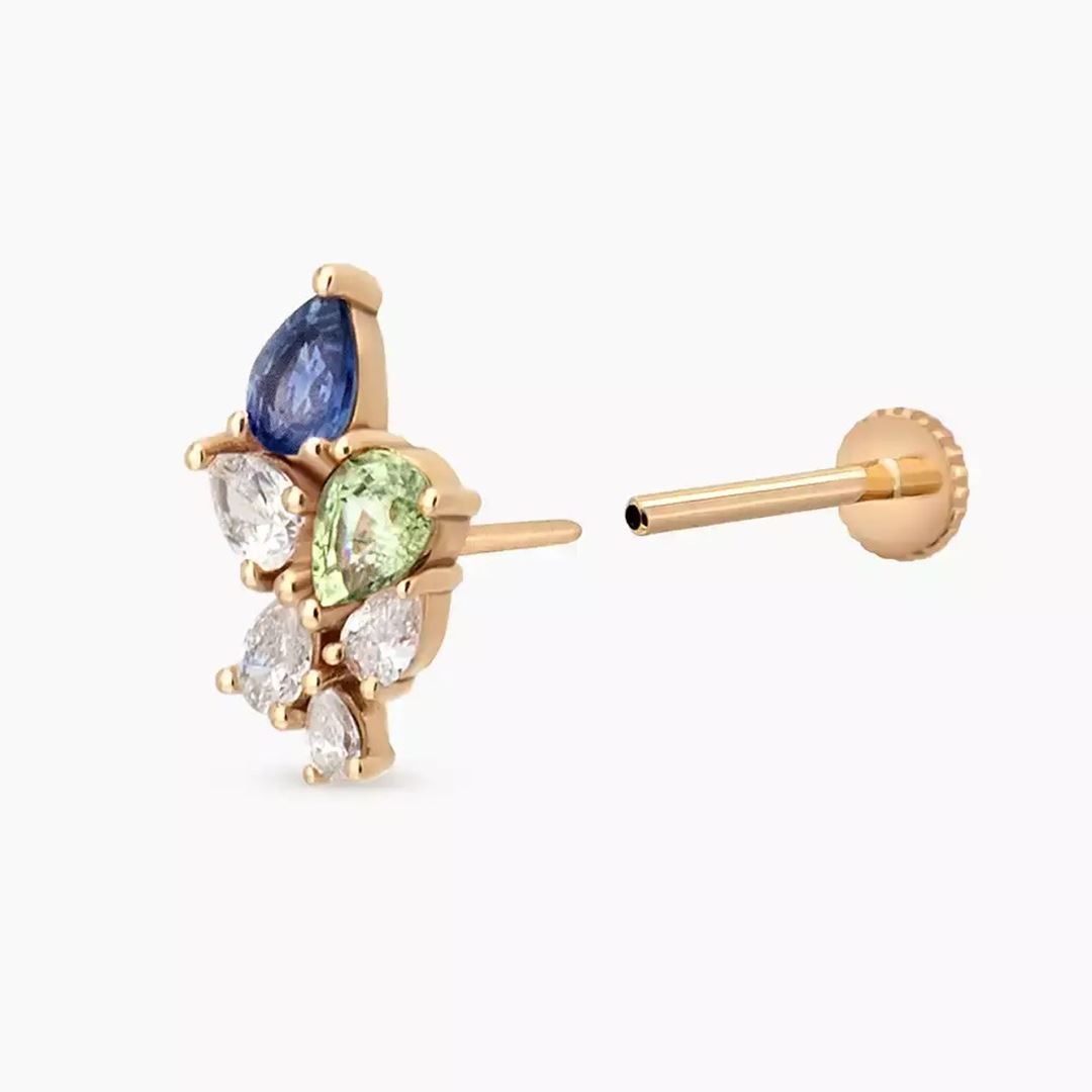 Sheaf Multicolor Safir ve Pırlanta Taşlı Rose Altın Piercing