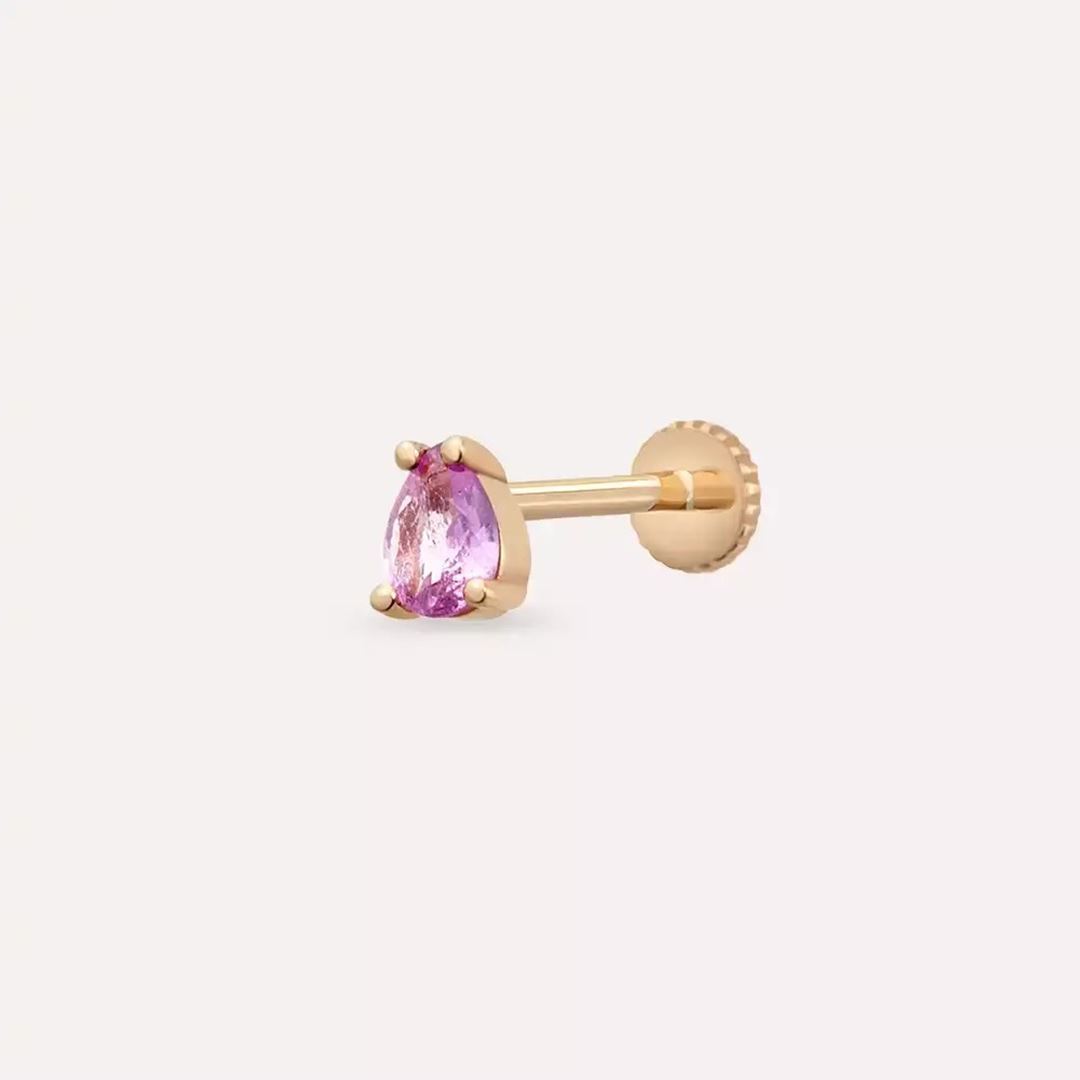 Bead Pink Safir Taşlı Rose Altın Piercing