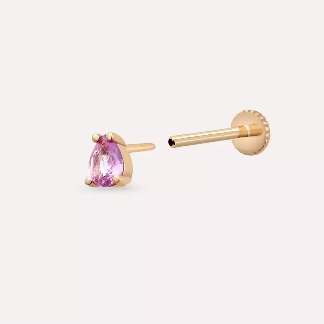 Bead Pink Safir Taşlı Rose Altın Piercing