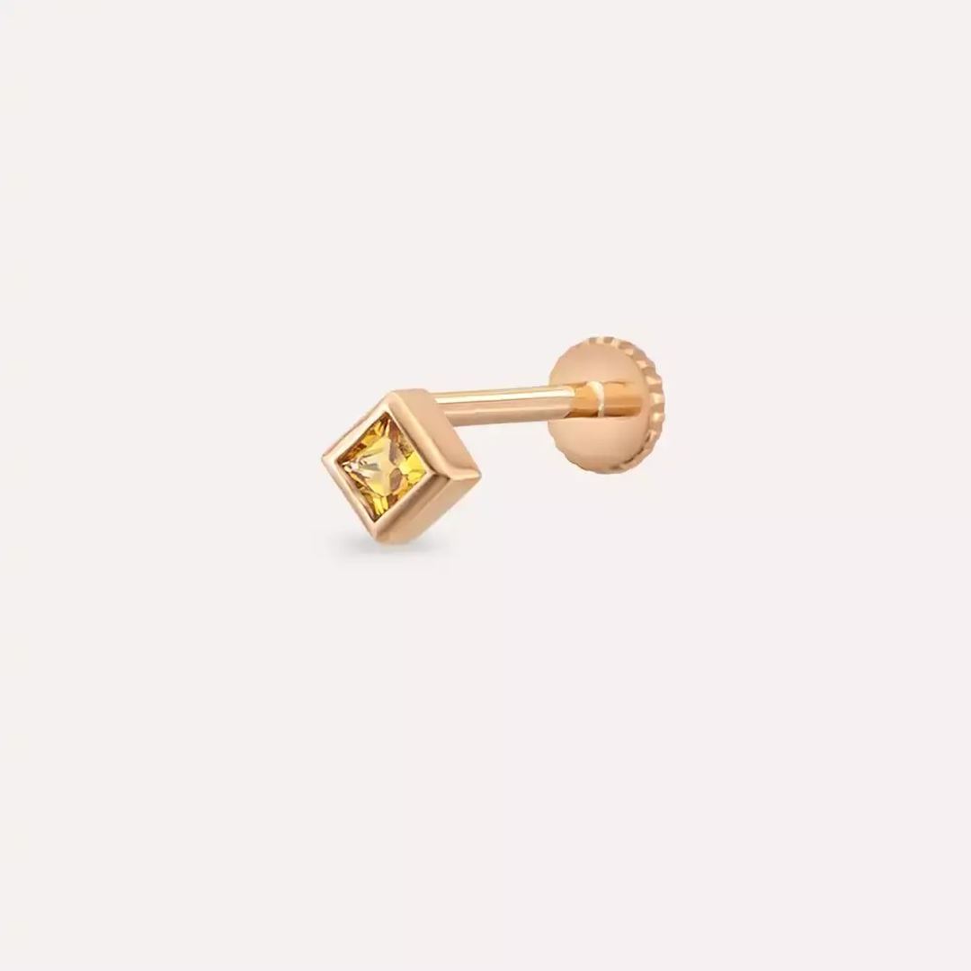 Eva Yellow Safir Taşlı Rose Altın Piercing