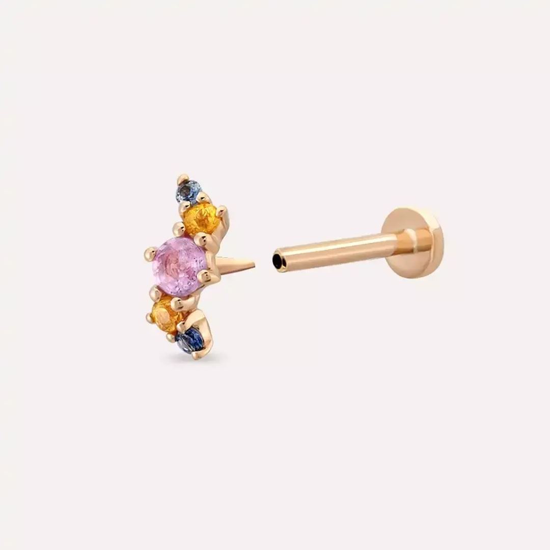 Chic Multicolor Safir Taşlı Rose Altın Piercing
