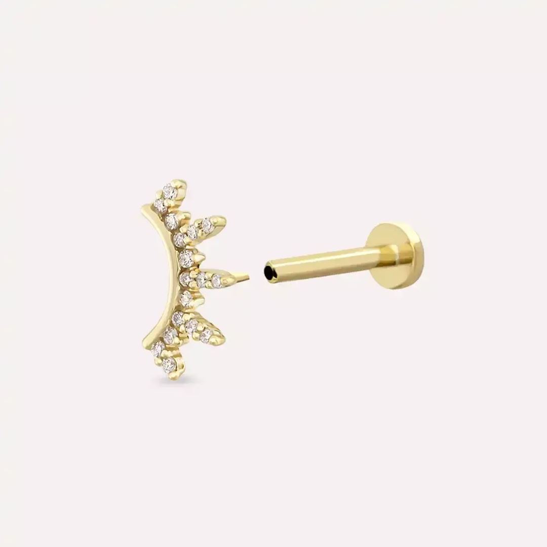 Pearl Pırlanta Taşlı Sarı Altın Piercing