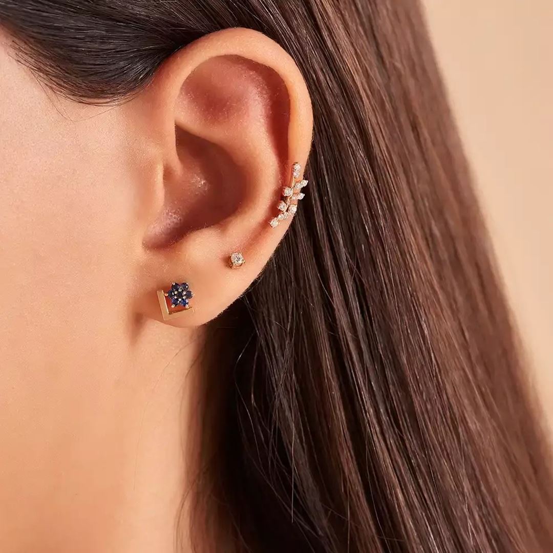 Vela Blue Safir Taşlı Rose Altın Piercing