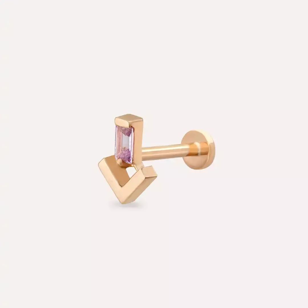 Lumi Pink Safir Taşlı Rose Gold Piercing