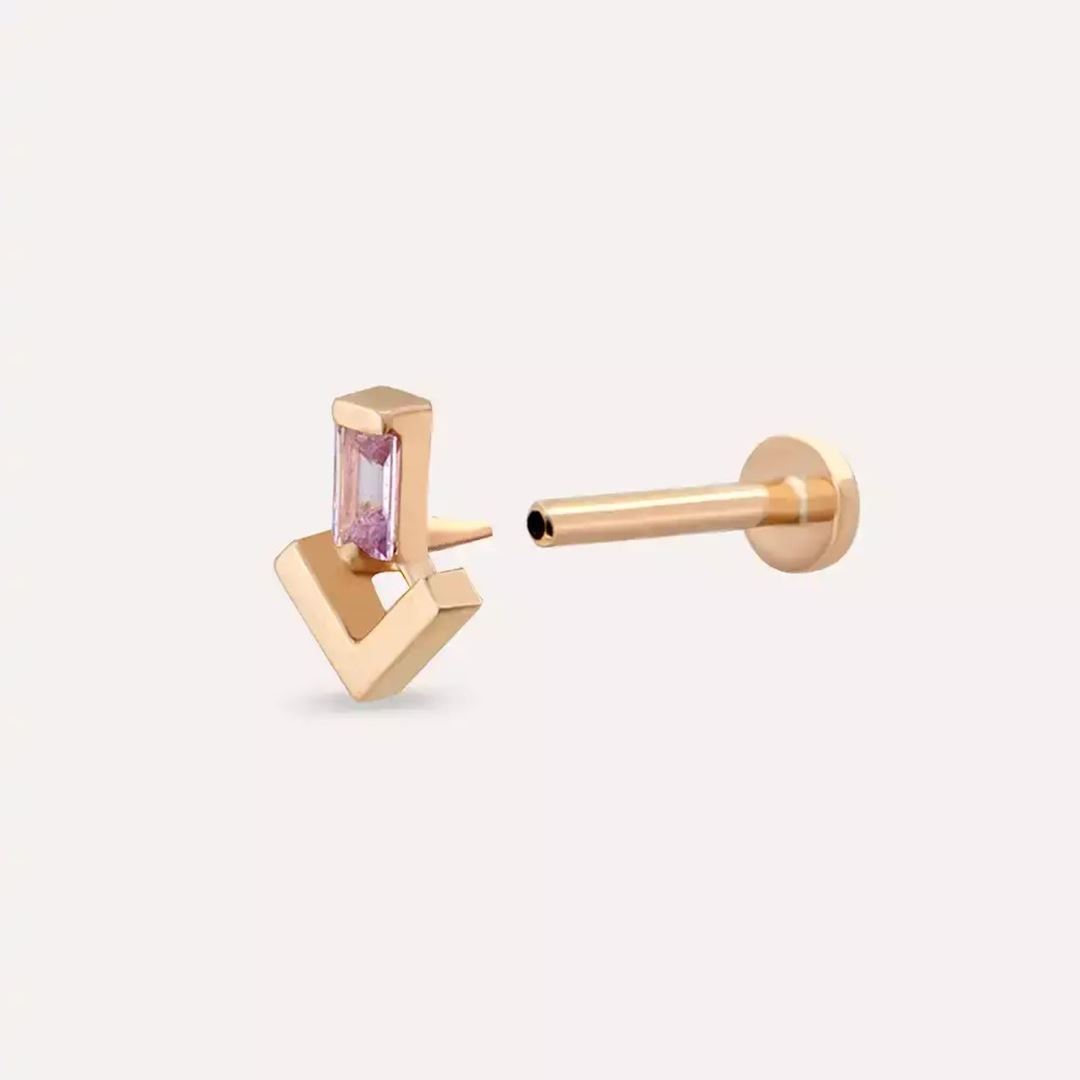 Lumi Pink Safir Taşlı Rose Gold Piercing