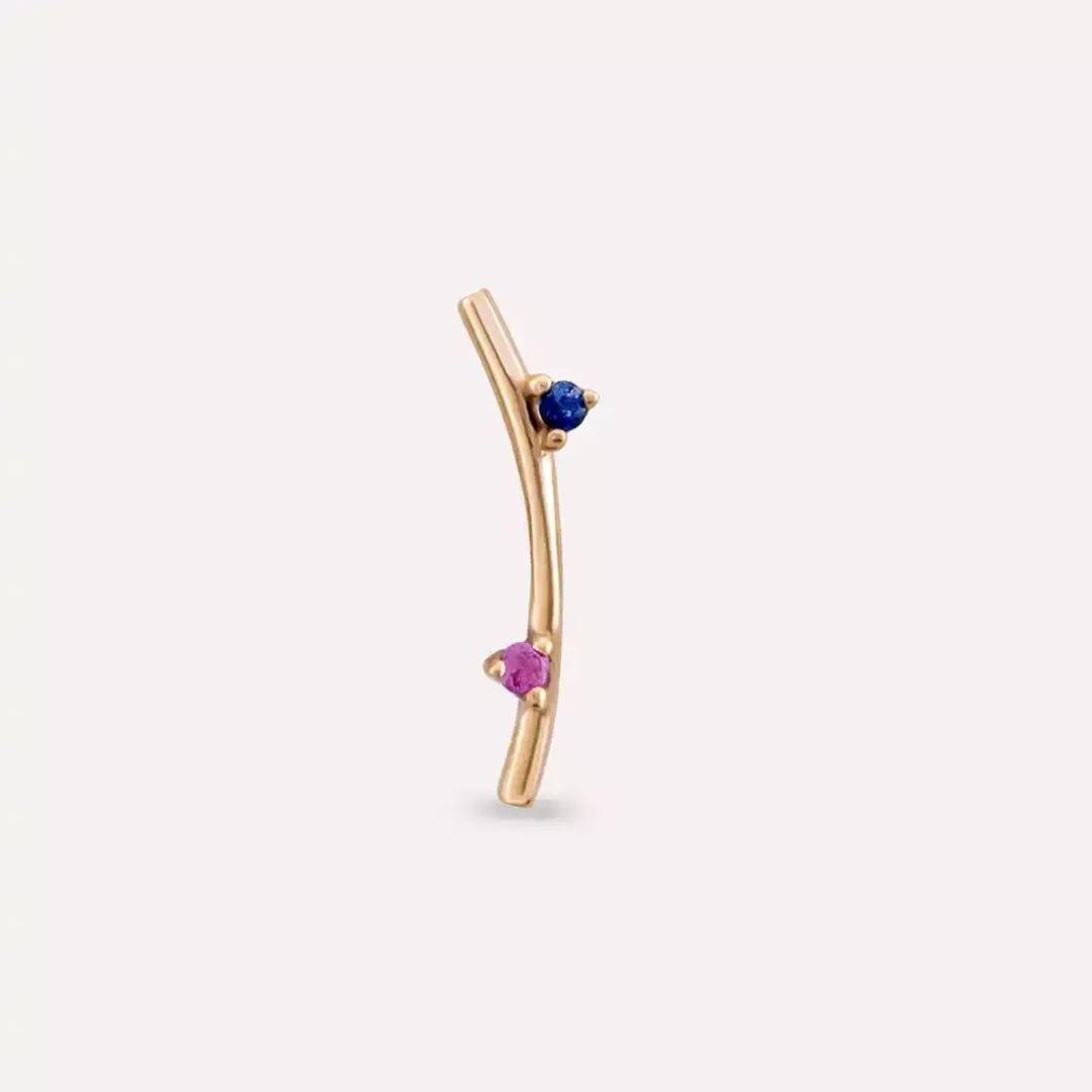 Steep Pink ve Blue Safir Taşlı Rose Altın Piercing