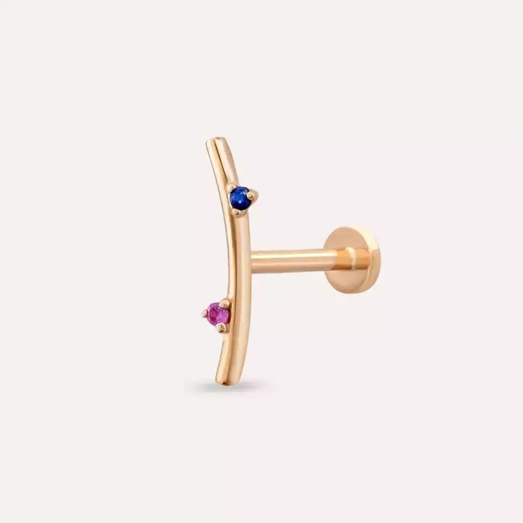 Steep Pink ve Blue Safir Taşlı Rose Altın Piercing