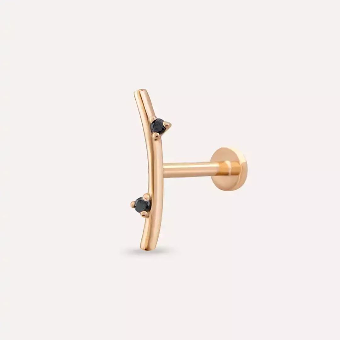Steep Siyah Pırlanta Taşlı Rose Altın Piercing
