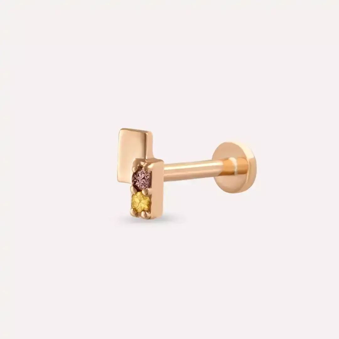 Dual Multicolor Safir Rose Altın Piercing