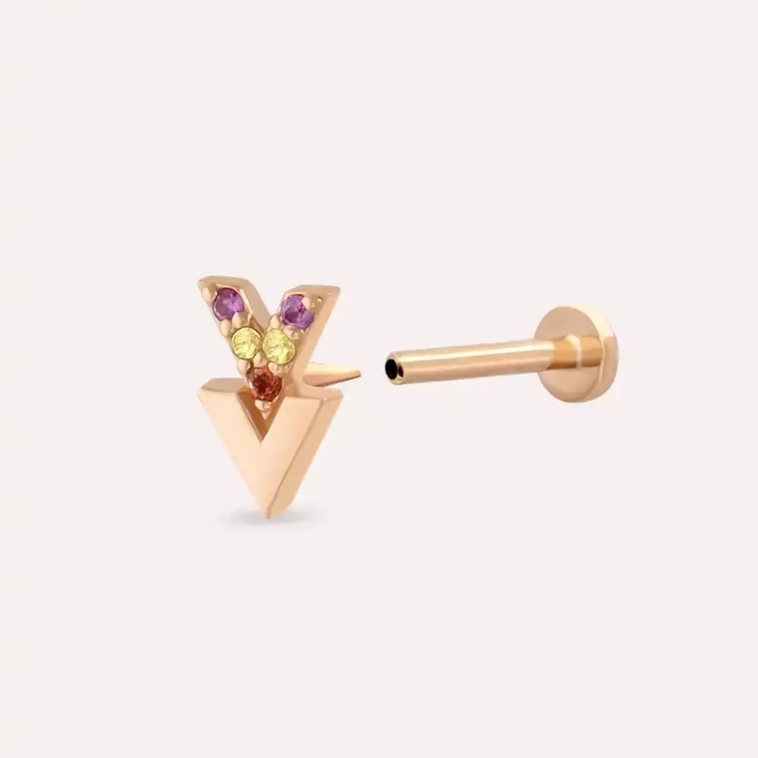Vivi Multicolor Safir Rose Altın Piercing