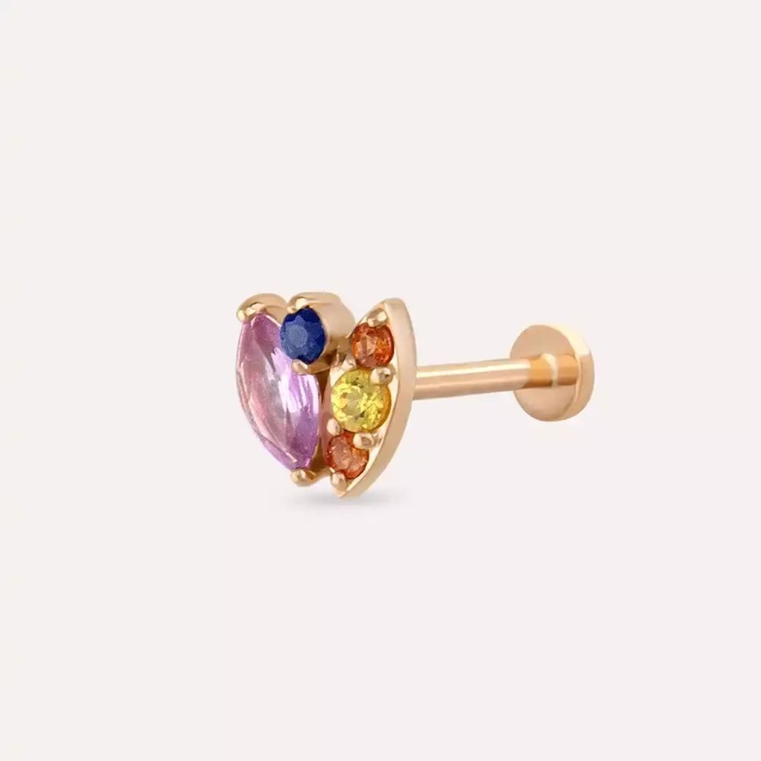 Erisa Multicolor Safir Taşlı Rose Altın Piercing