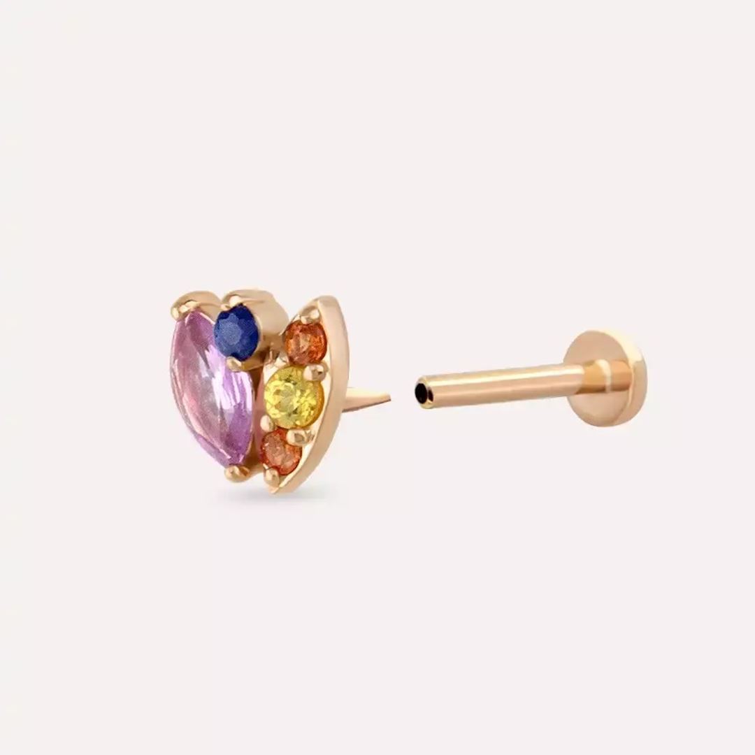 Erisa Multicolor Safir Taşlı Rose Altın Piercing