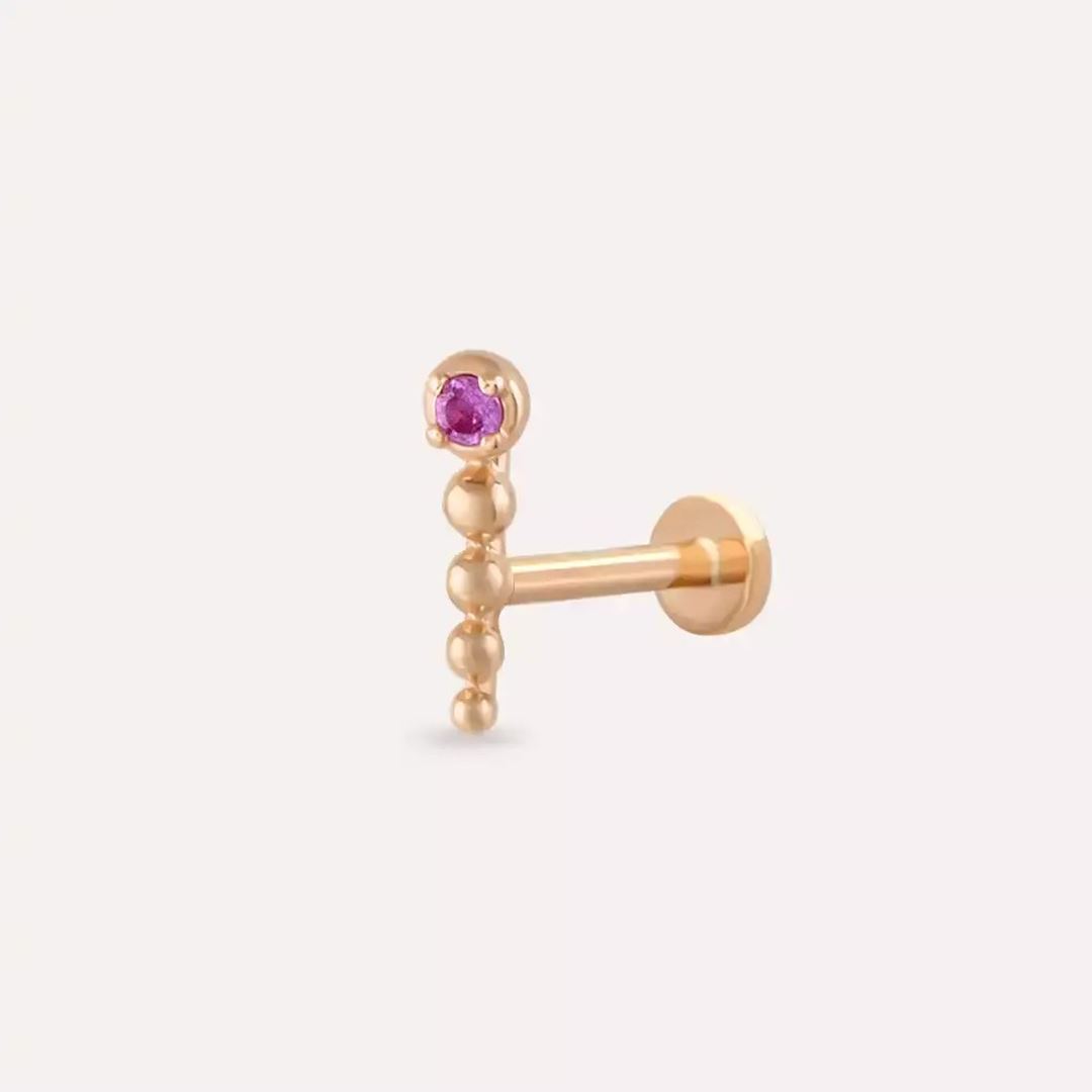 Point Pink Safir Taşlı Rose Altın Piercing