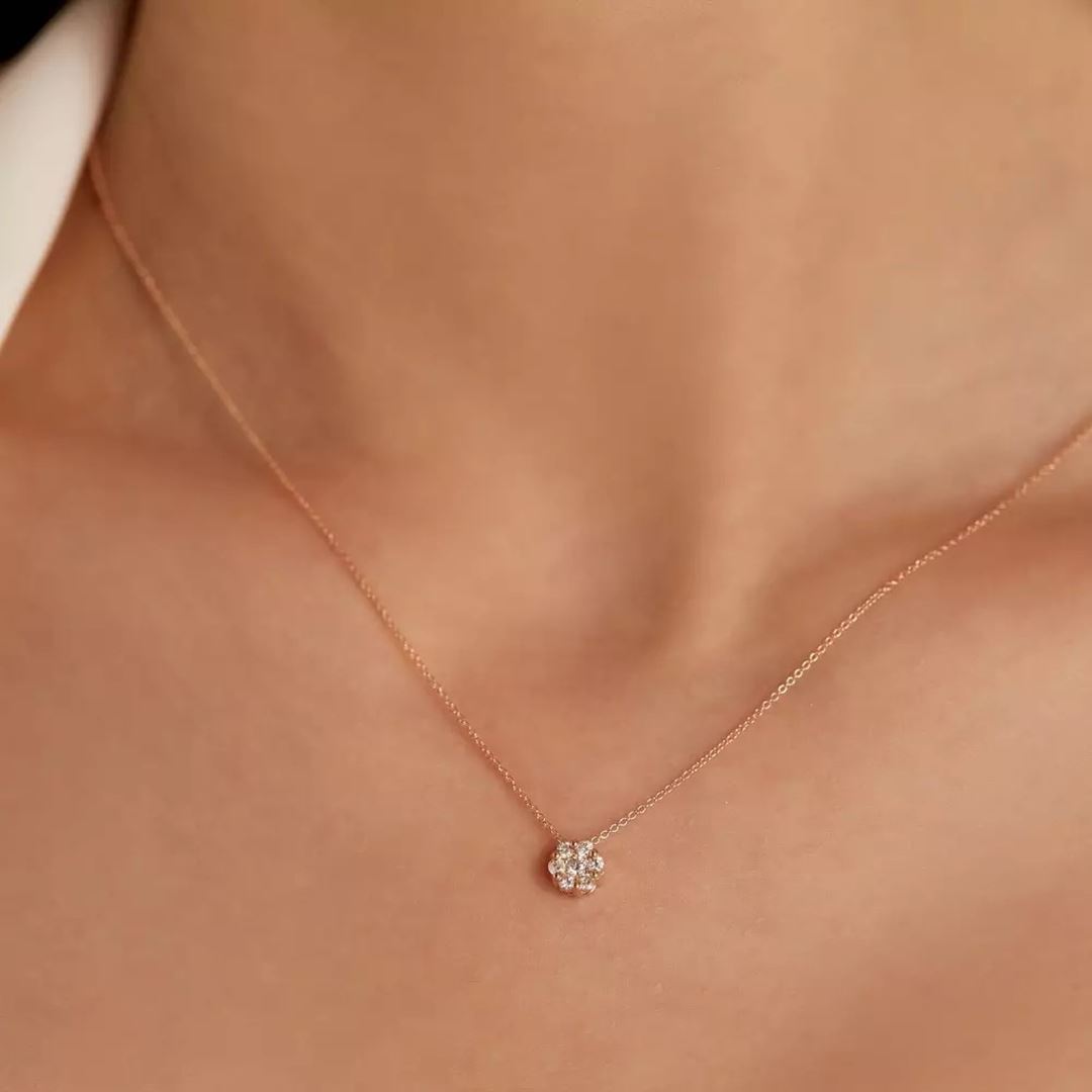 Coronet 0.20 CT Pırlanta Taşlı Rose Altın Kolye