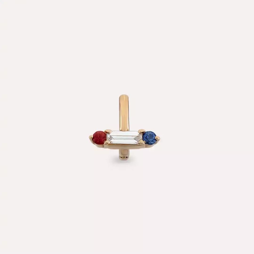 Linea Pırlanta, Red ve Blue Safir Taşlı Rose Altın Halka Piercing