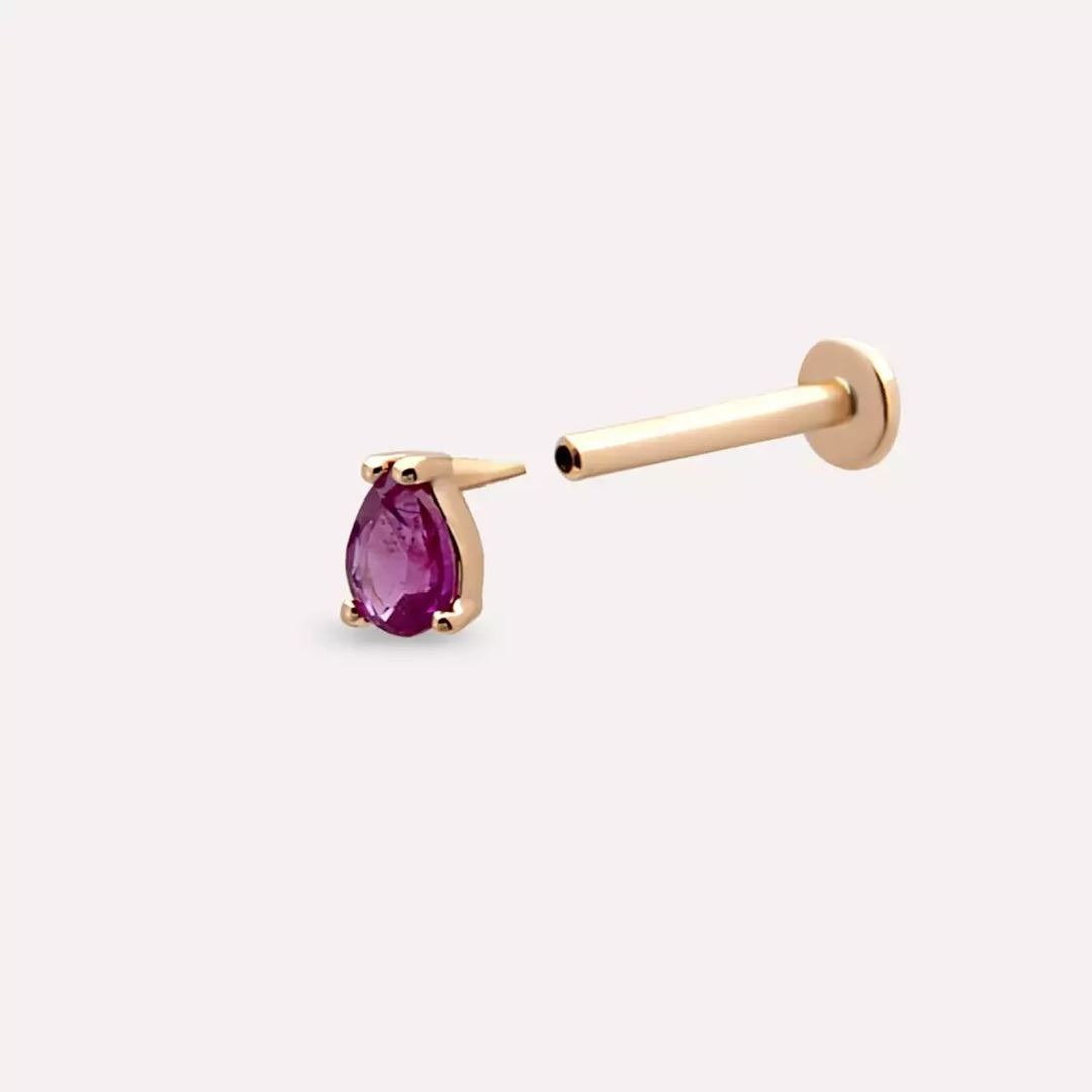 Drip Yakut Taşlı Rose Altın Piercing