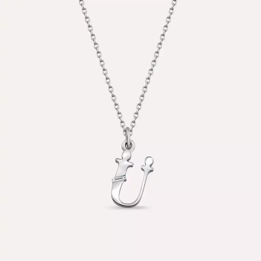 Ü Harf Pırlanta Taşlı Beyaz Altın Kolye