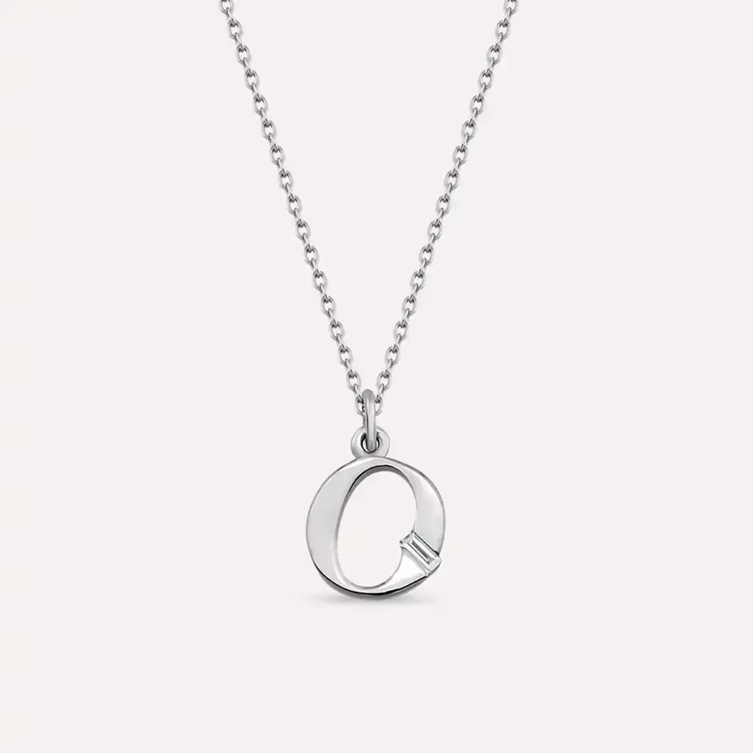 O Harf Pırlanta Taşlı Beyaz Altın Kolye