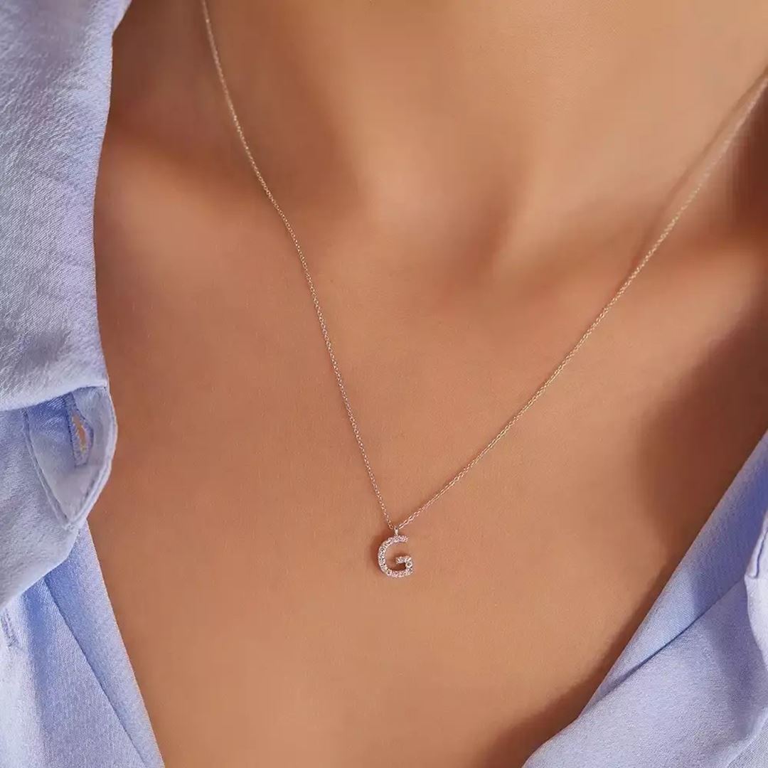 G Harf 0.07 CT Pırlanta Taşlı Beyaz Altın Kolye