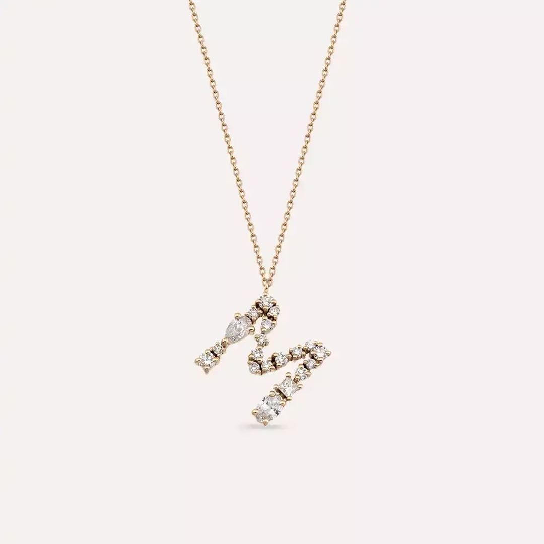 M Harf 0.83 CT Pırlanta Taşlı Rose Altın Kolye