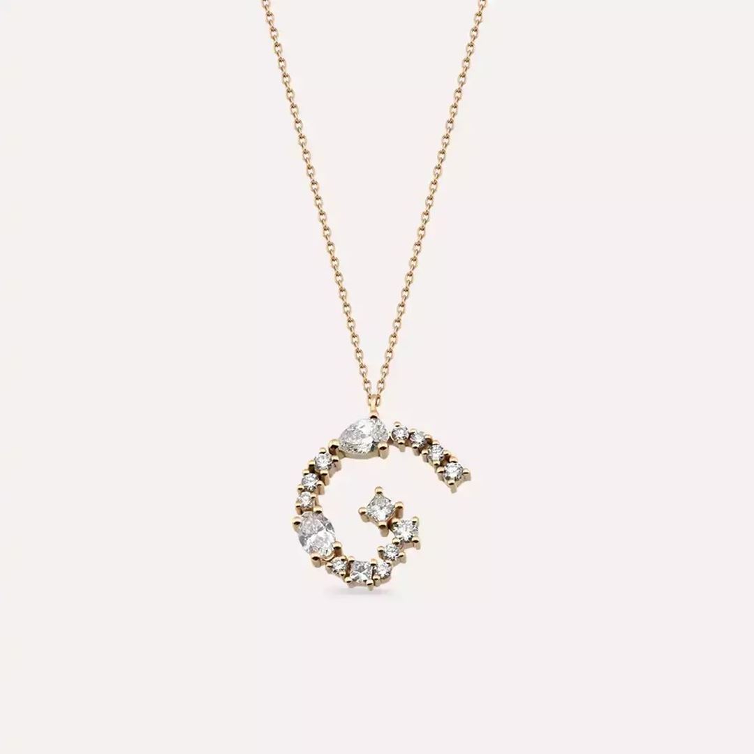 G Harf 0.75 CT Pırlanta Taşlı Rose Altın Kolye
