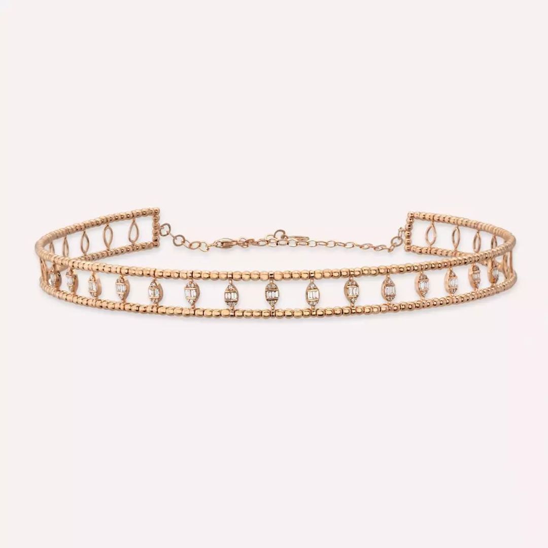 Shay Baget Kesim Pırlanta Taşlı Rose Altın Chooker/Kolye