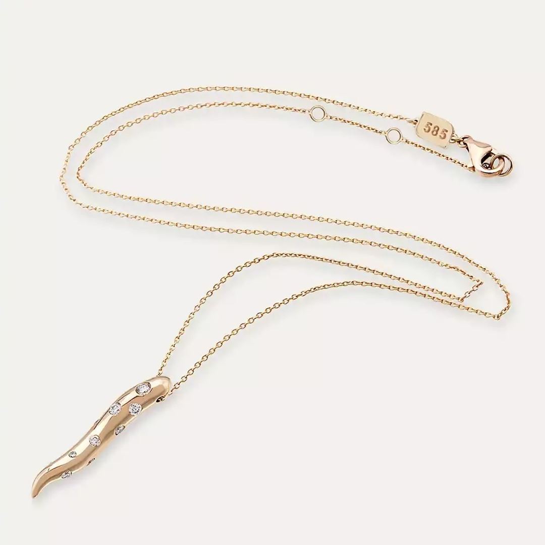 Worm Pırlanta Taşlı Rose Altın Kolye