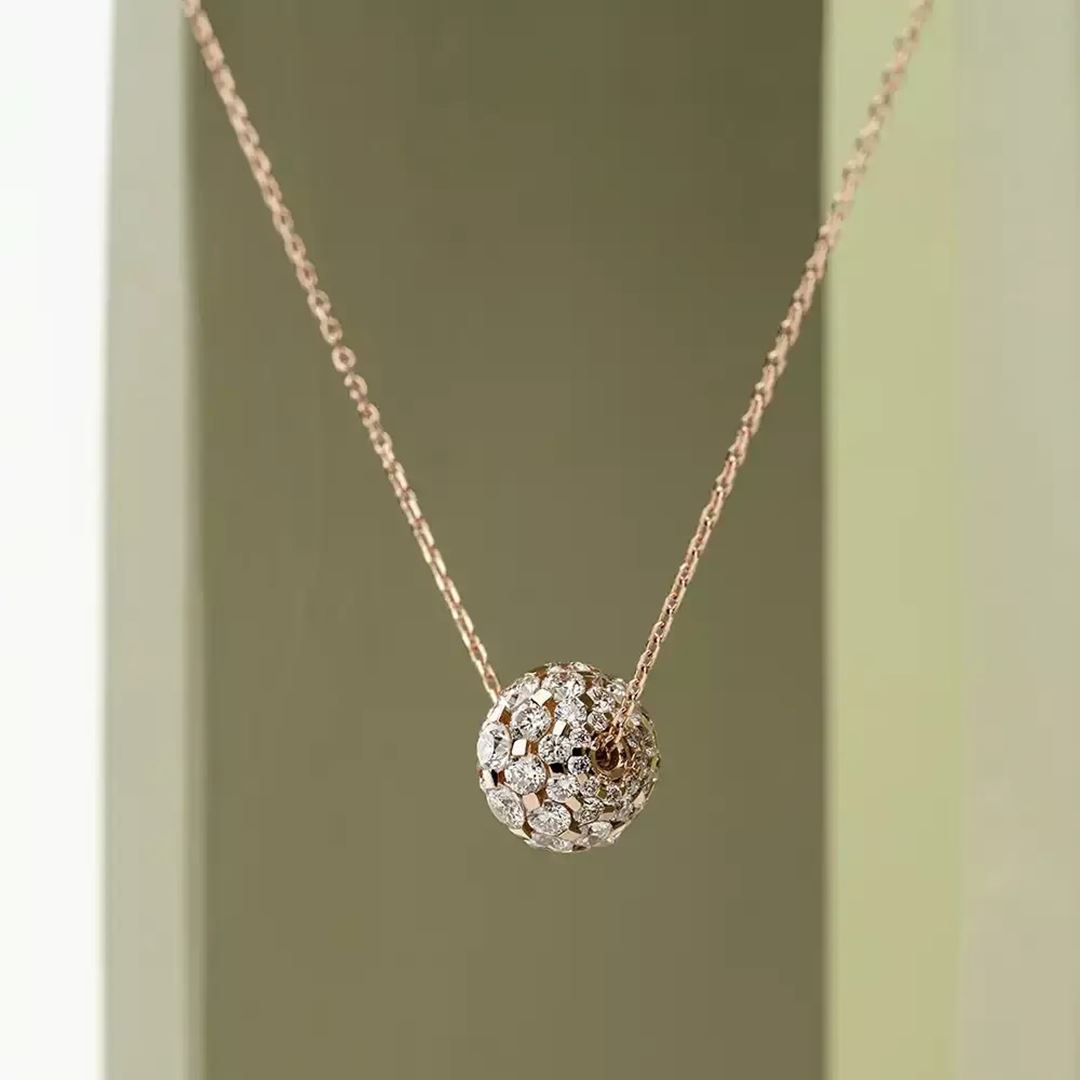 Disco Pırlanta Taşlı Rose Altın Top Kolye