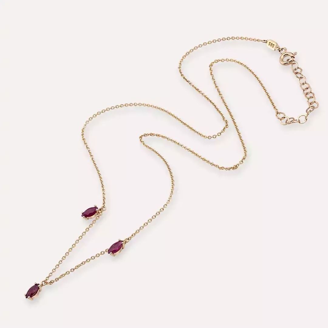 0.65 CT Markiz Kesim Yakut Taşlı Rose Altın Kolye