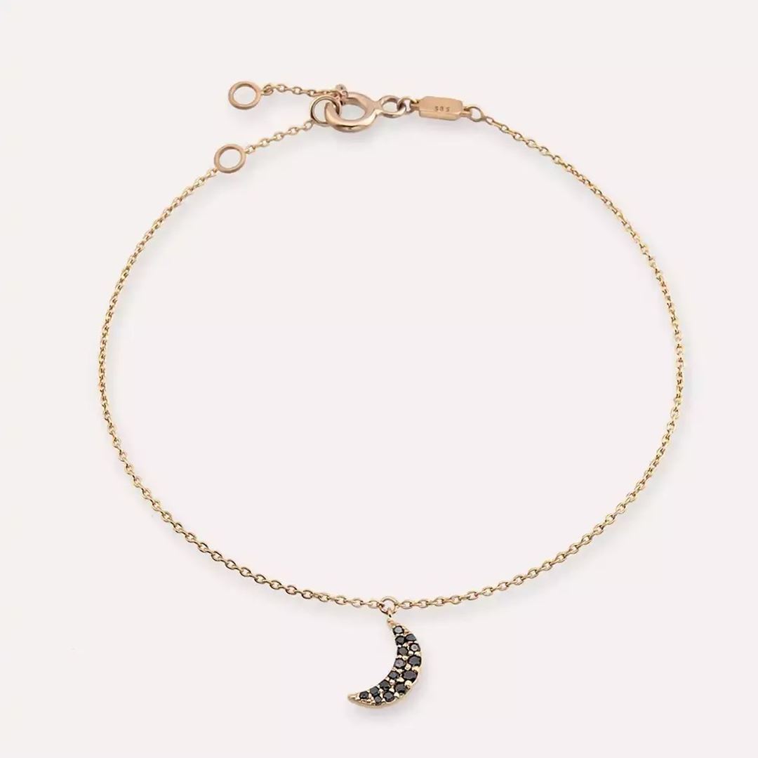Moon Siyah Pırlanta Taşlı Rose Altın Bileklik
