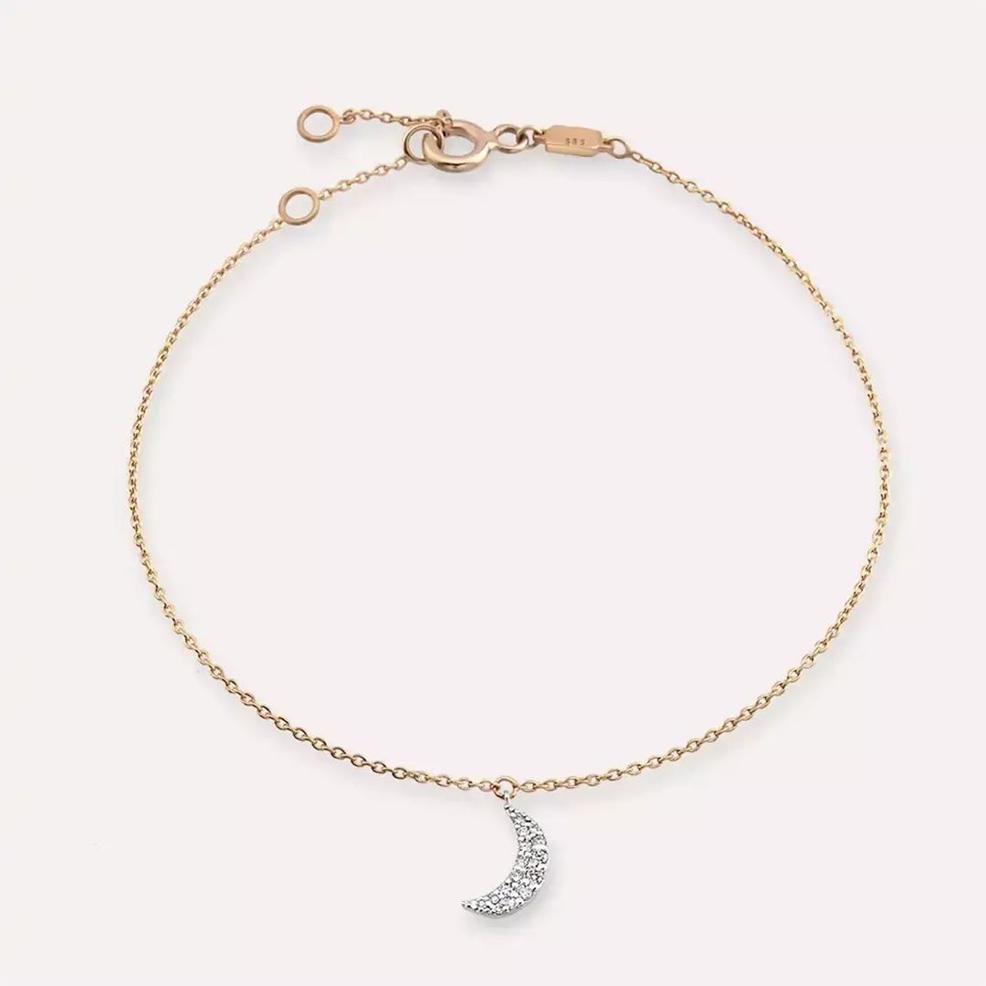 Moon Pırlanta Taşlı Rose Altın Bileklik